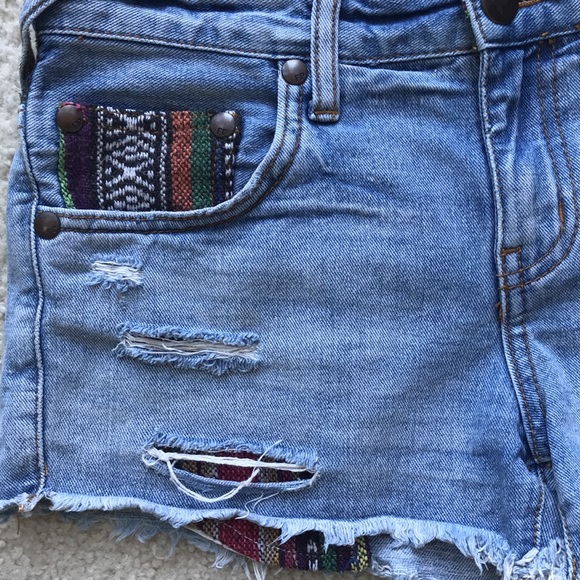 FP Distressed Denim Shorts with Tapestry Accents - Picture 2 of 9